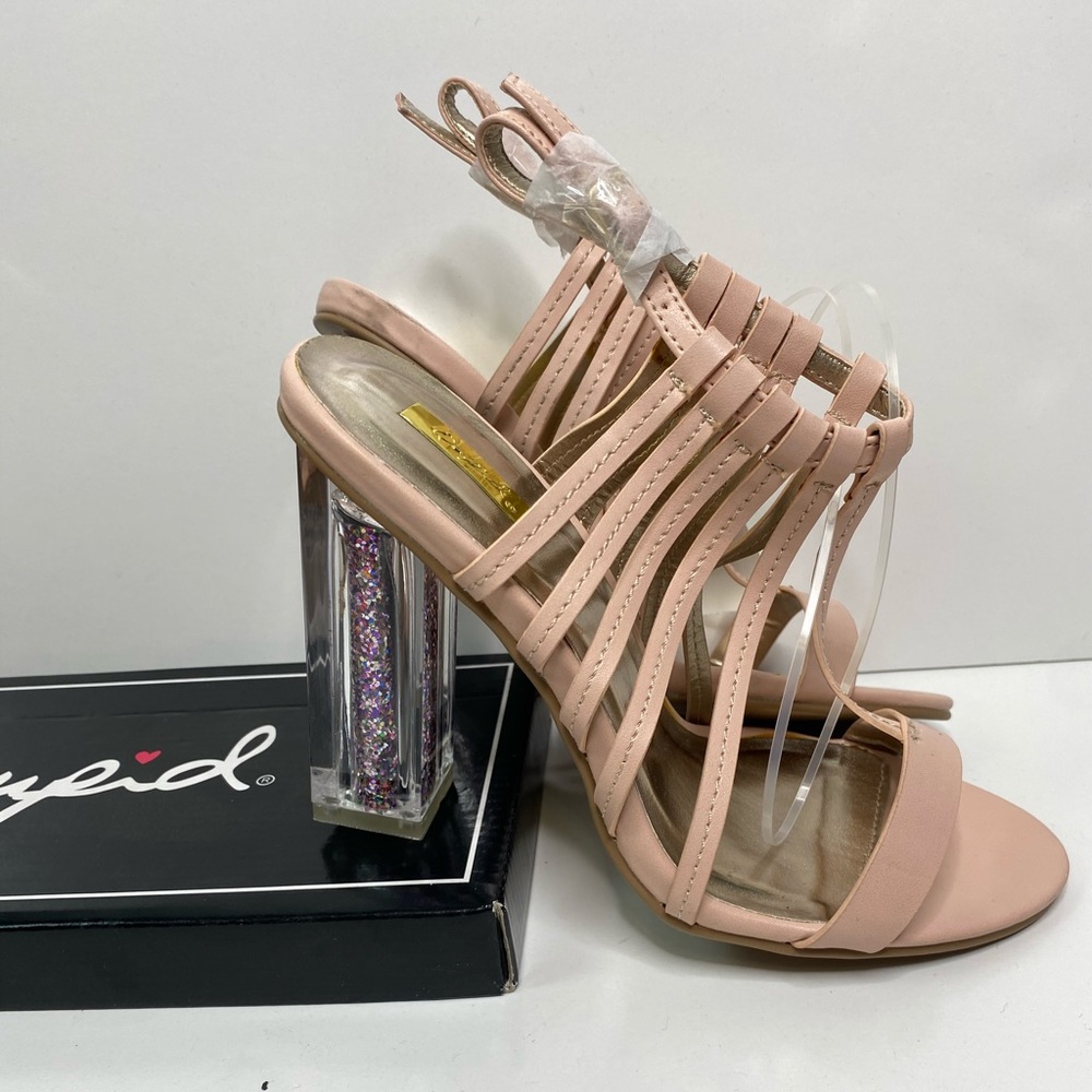 Qupid NEW Pink Clear Heel Glitter Heels Size 8.5